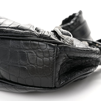 Balenciaga Extra Supple Calfskin Crystal Crocodile Embossed Le Cagole Shoulder Bag XS Black 10 of 11