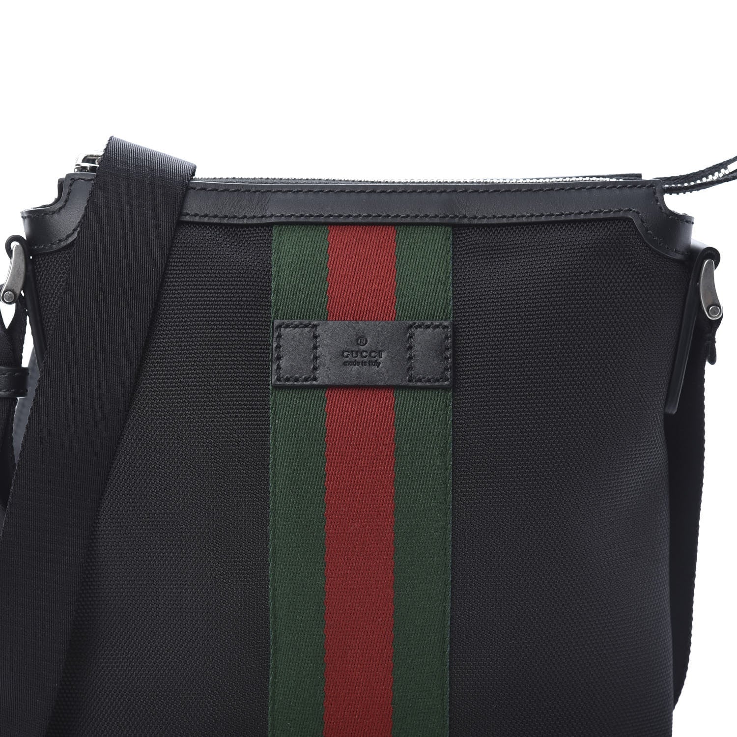 Gucci Techno Canvas Selleria Calfskin Web Small Flat Messenger Bag Black 8 of 10