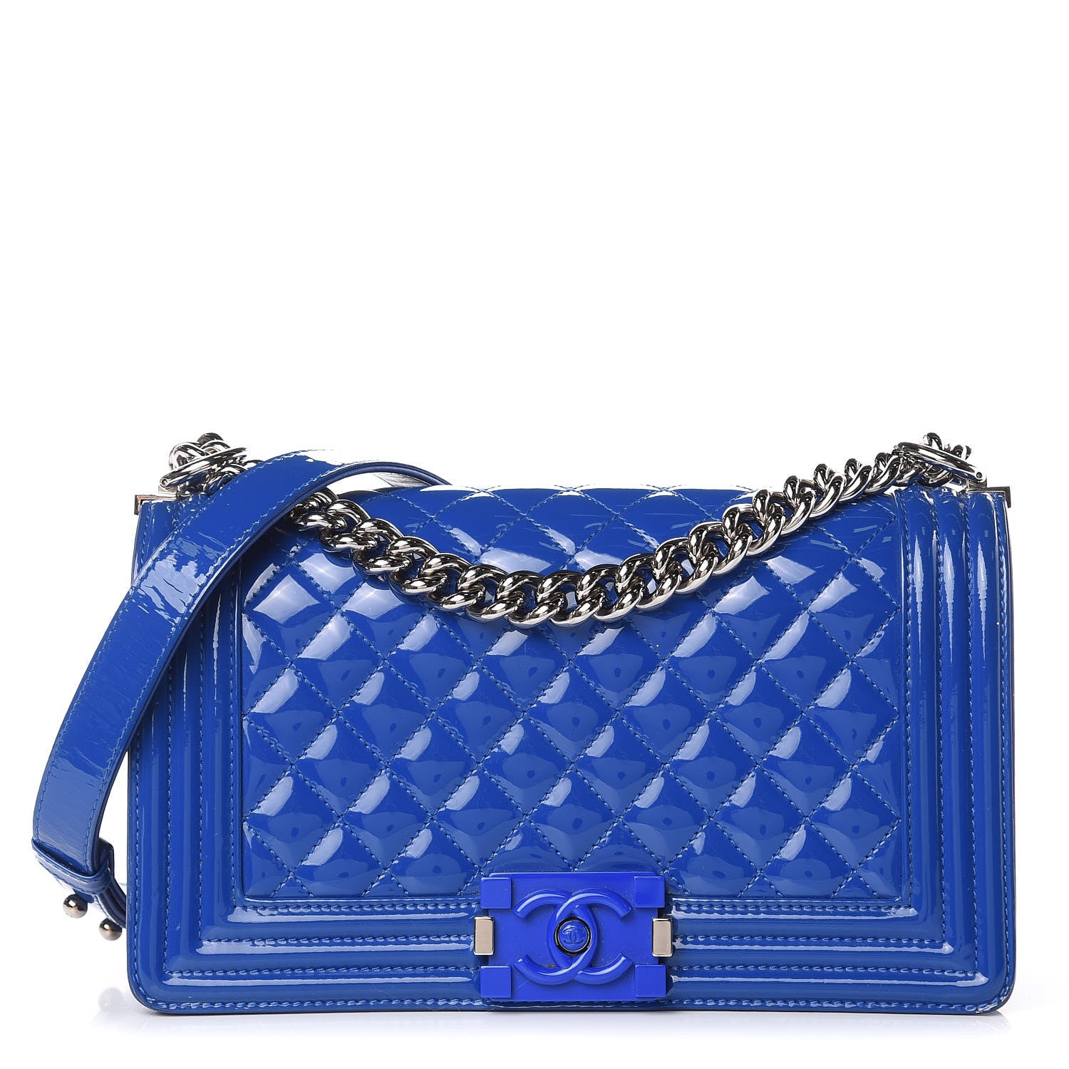 Chanel Patent Calfskin Medium Plexiglass Boy Flap Blue 1 of 13