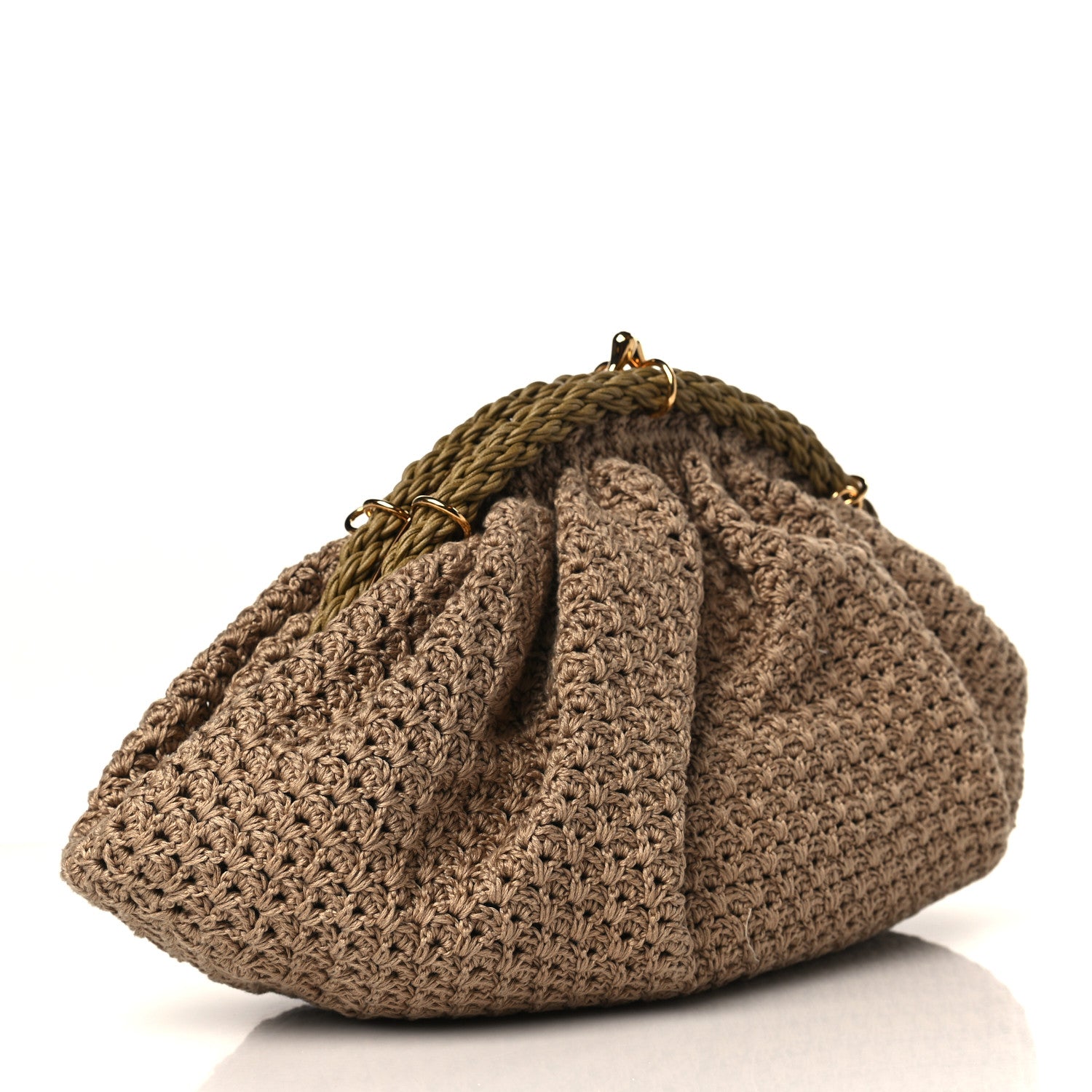 Fendi Intreccio Macrame Braided Shell Clutch Sand 3 of 9