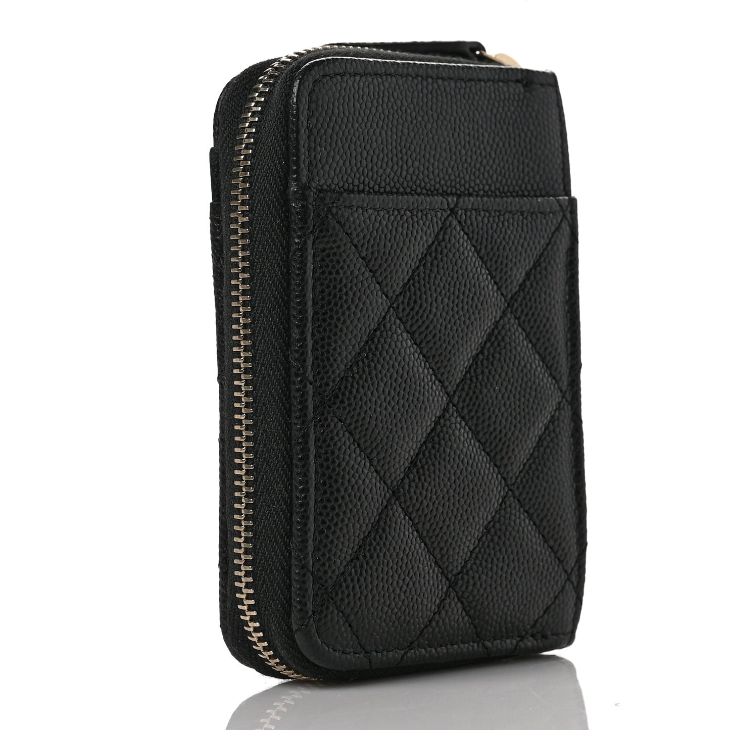 Caviar Quilted Zip Card Holder Black