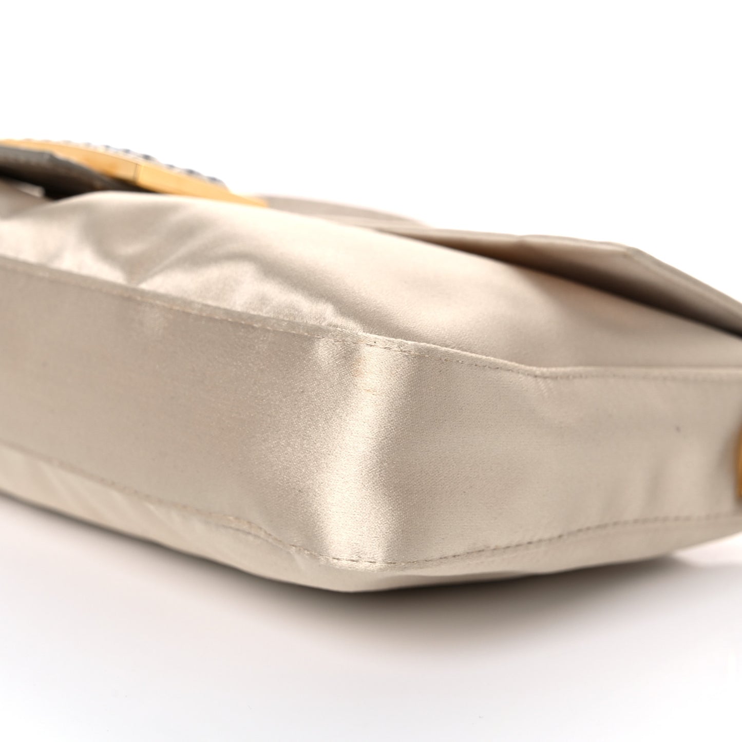 Satin Calfskin Crystal Crocodile Embossed Baguette Beige Pietra