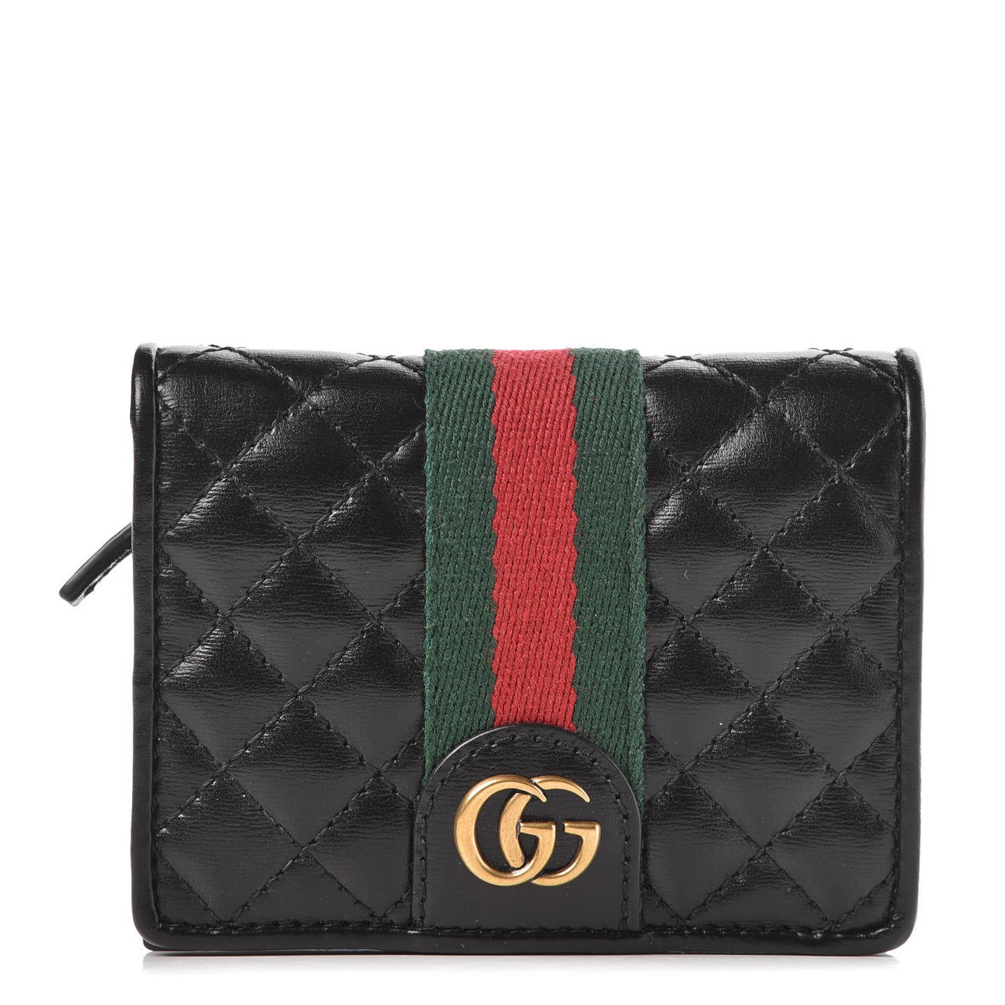 Calfskin Web Trapuntata GG Marmont Card Case Wallet Black