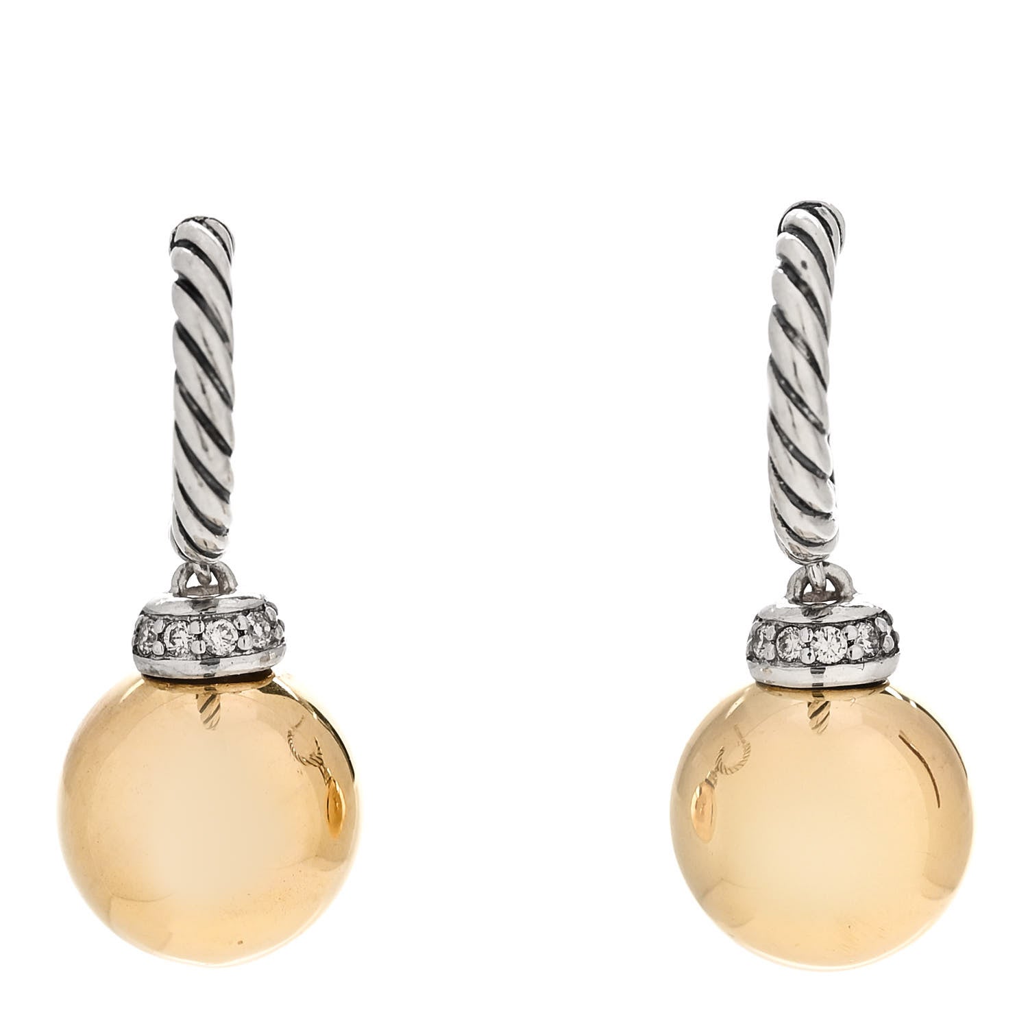 David Yurman Sterling Silver 18K Yellow Gold Diamond Solari Hoop Earrings 1 of 4