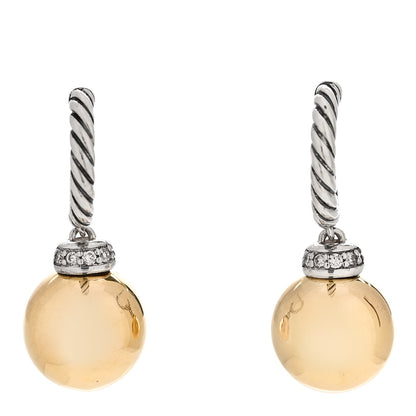 David Yurman Sterling Silver 18K Yellow Gold Diamond Solari Hoop Earrings 1 of 4
