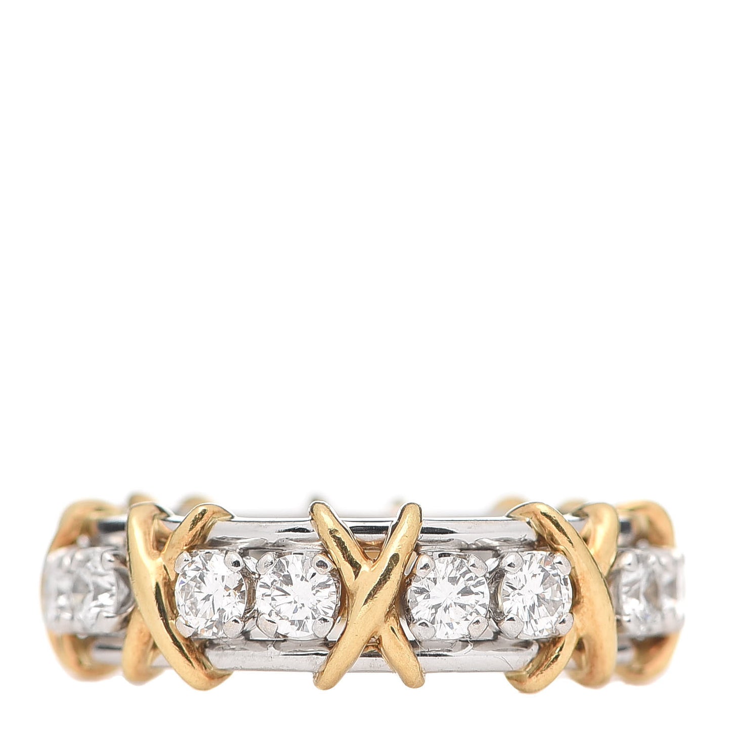 Platinum 18K Yellow Gold Diamond Schlumberger Sixteen Stone Ring 50 5.25
