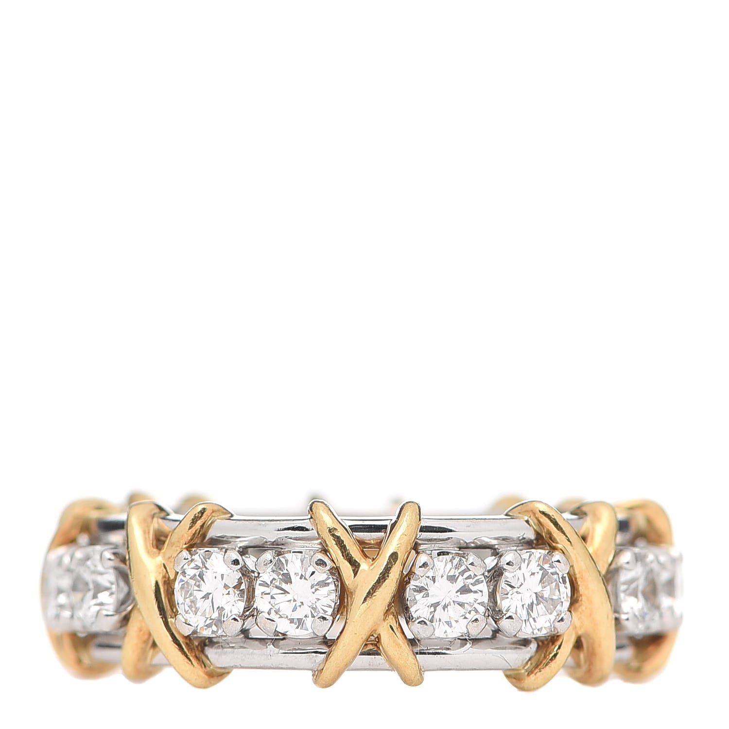 Tiffany Platinum 18K Yellow Gold Diamond Schlumberger Sixteen Stone Ring 50 5.25 1 of 7