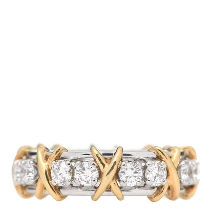 Tiffany Platinum 18K Yellow Gold Diamond Schlumberger Sixteen Stone Ring 50 5.25 1 of 7