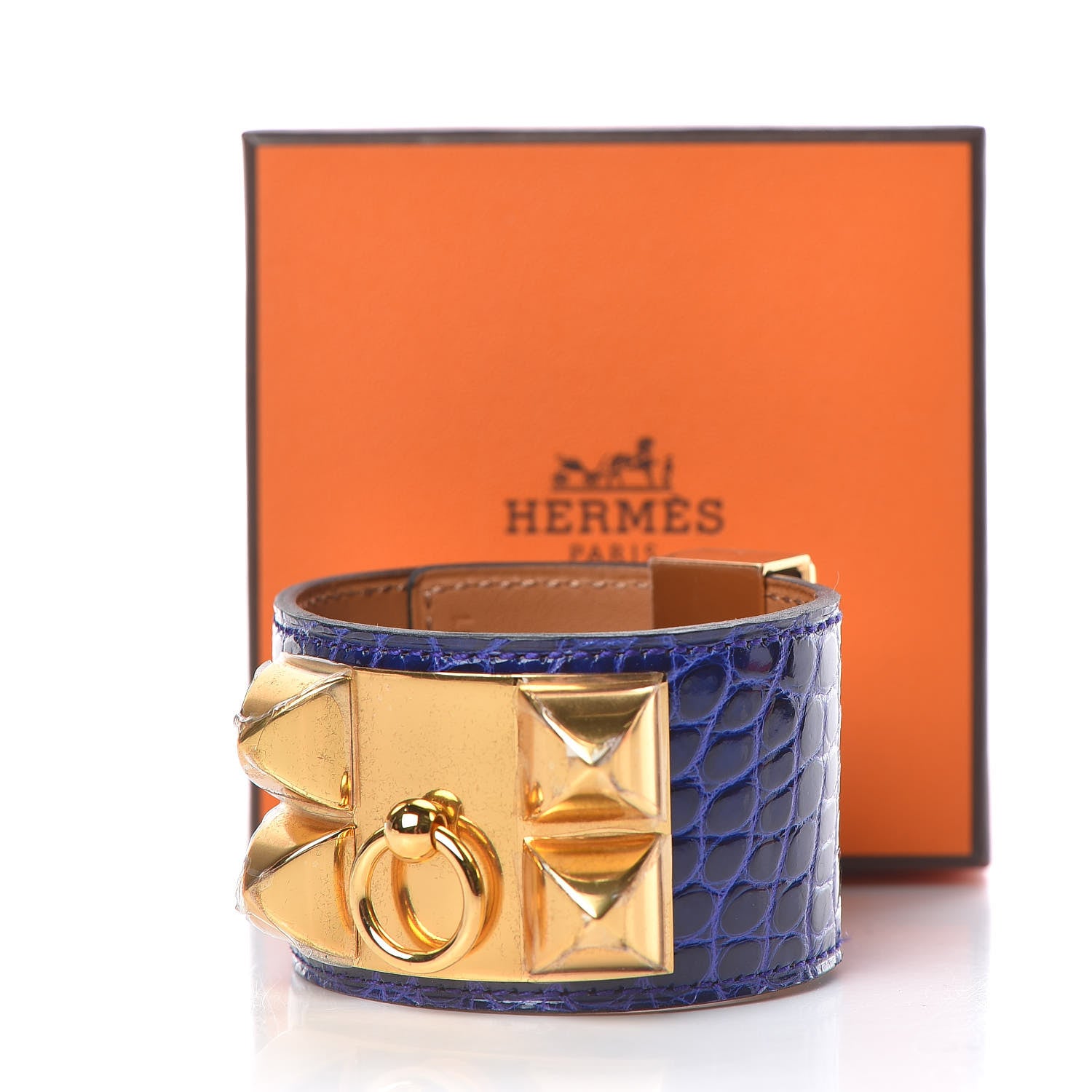 Hermes Shiny Alligator Collier De Chien CDC Bracelet S Bleu Electrique 6 of 6