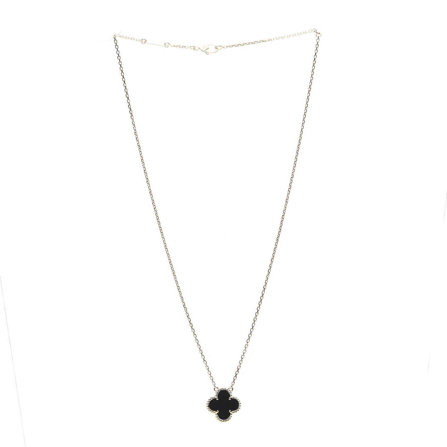 18K Yellow Gold Black Onyx Vintage Alhambra Pendant Necklace