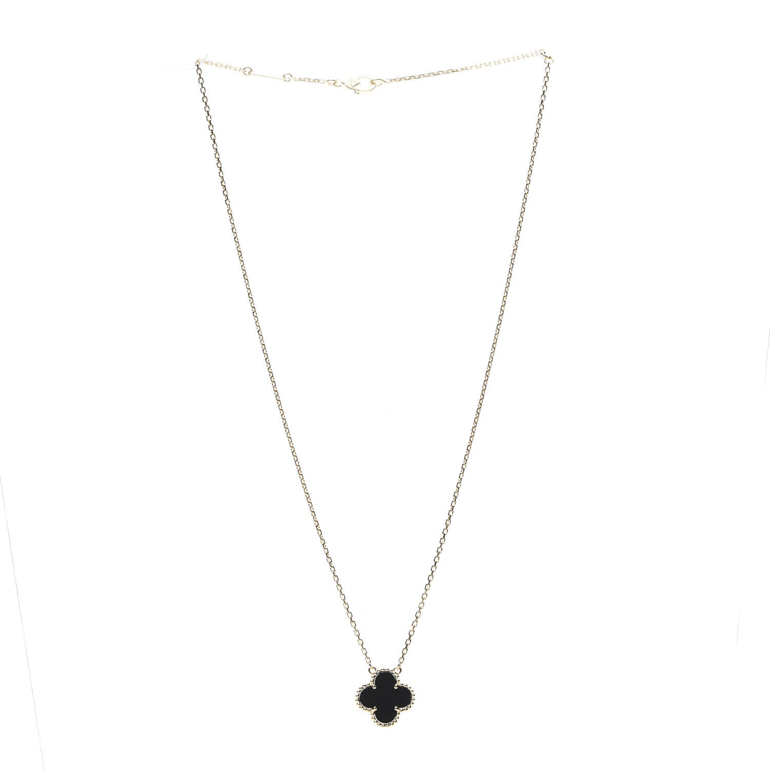 Van Cleef & Arpels 18K Yellow Gold Black Onyx Vintage Alhambra Pendant Necklace 2 of 7