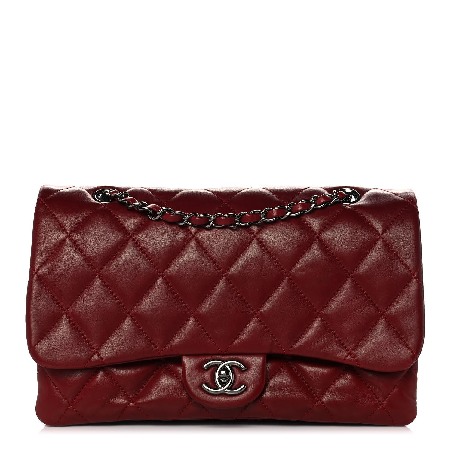 Chanel Lambskin Quilted Jumbo Chanel 3 Flap Red 1 of 16