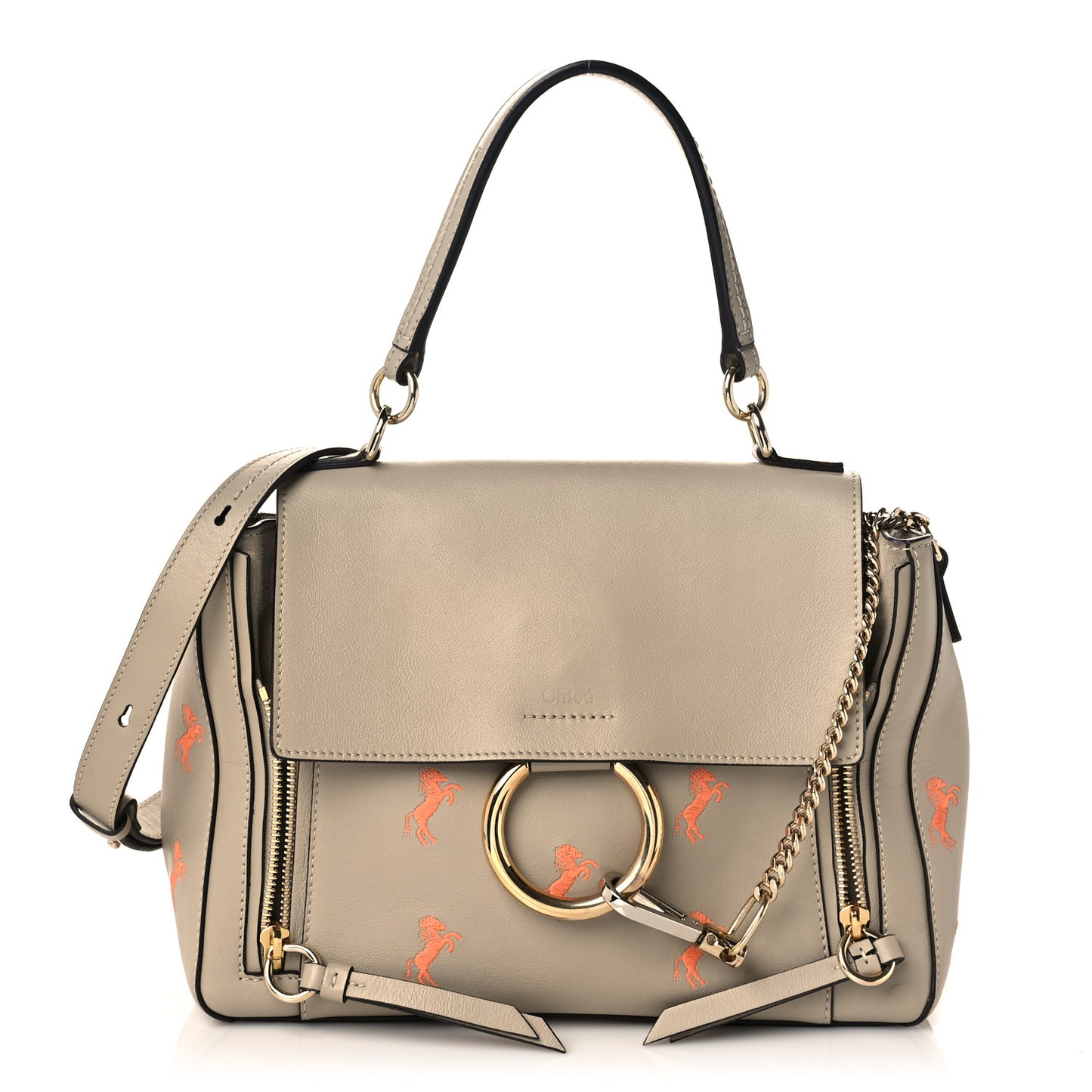 Smooth Calfskin Little Horses Embroidered Small Faye Day Shoulder Bag Pastel Grey