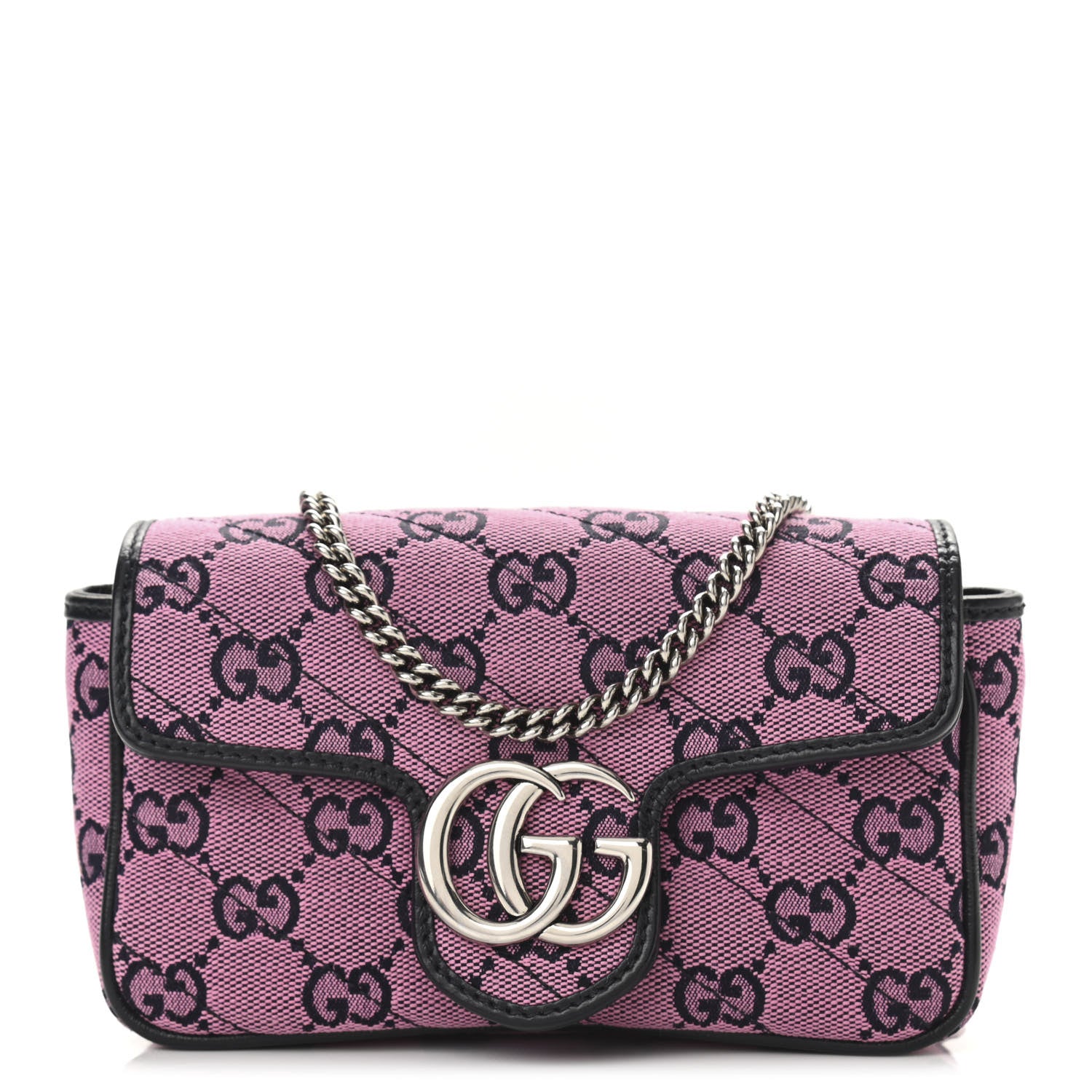 Gucci Monogram Multicolor Matelasse Diagonal Super Mini GG Marmont Shoulder Bag Pink Blue 1 of 10