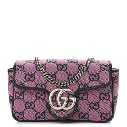 Gucci Monogram Multicolor Matelasse Diagonal Super Mini GG Marmont Shoulder Bag Pink Blue 1 of 10