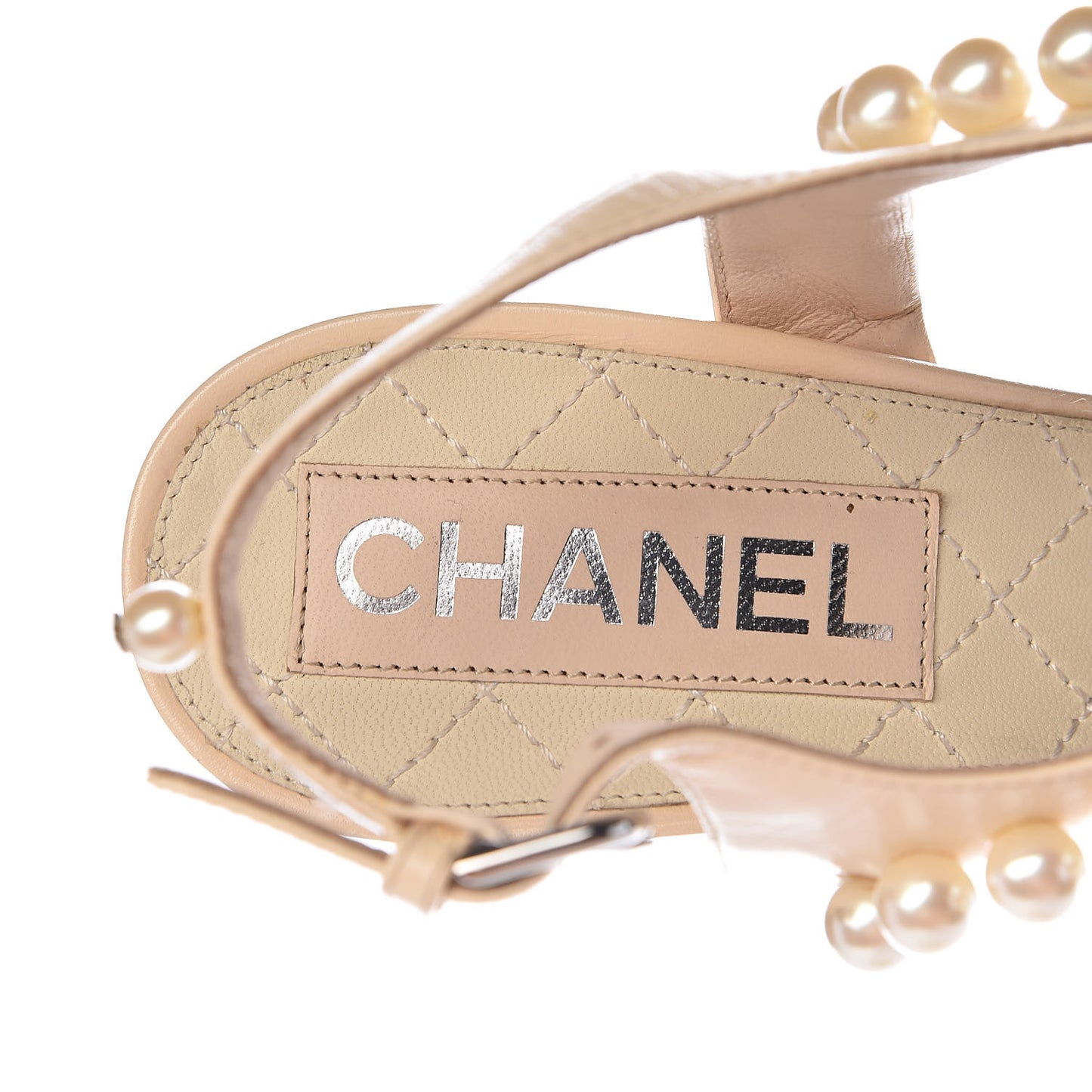 Lambskin Pearl Sandals 40 Beige Clair