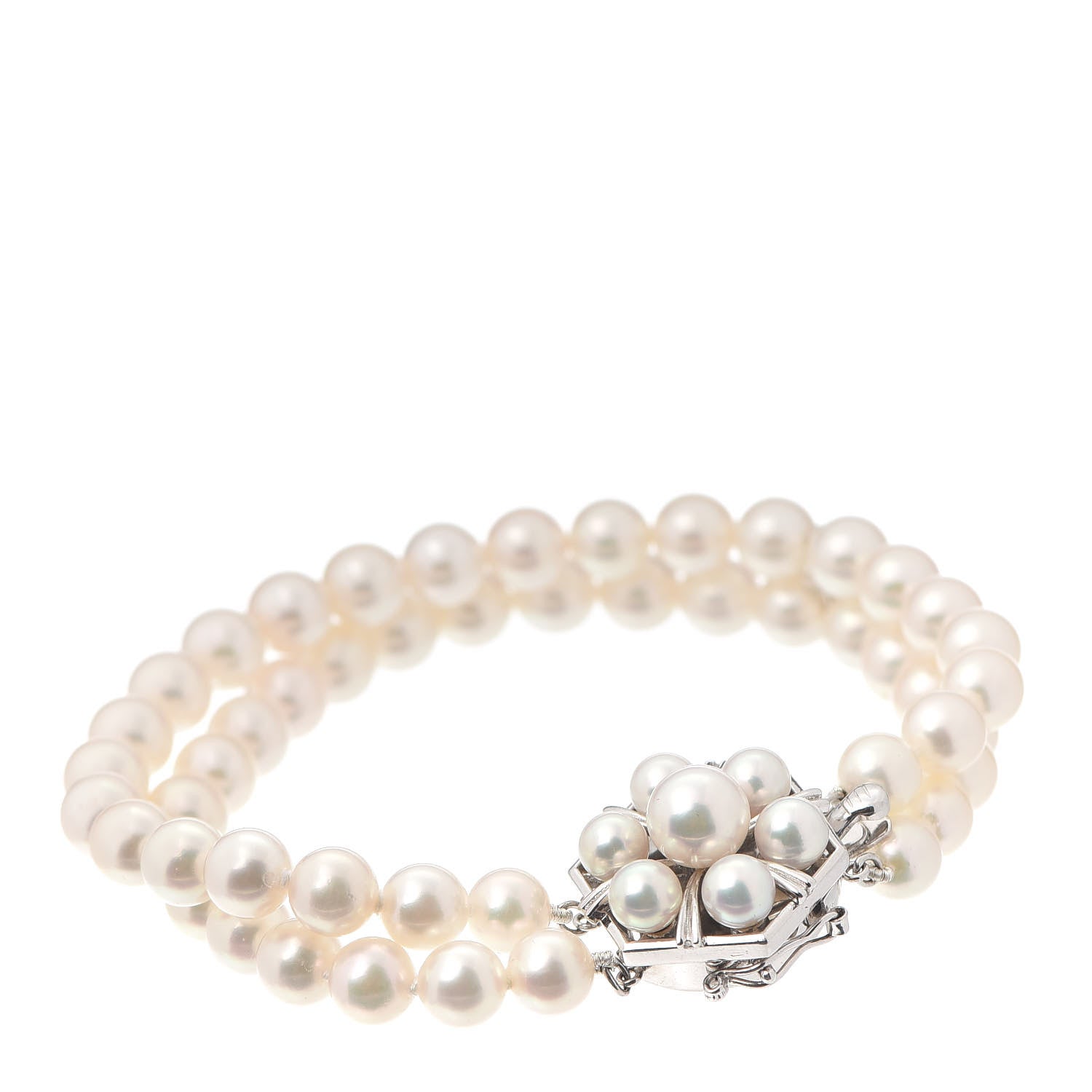Mikimoto 14K White Gold Akoya Pearl 6-7mm Double Strand Bracelet 1 of 6