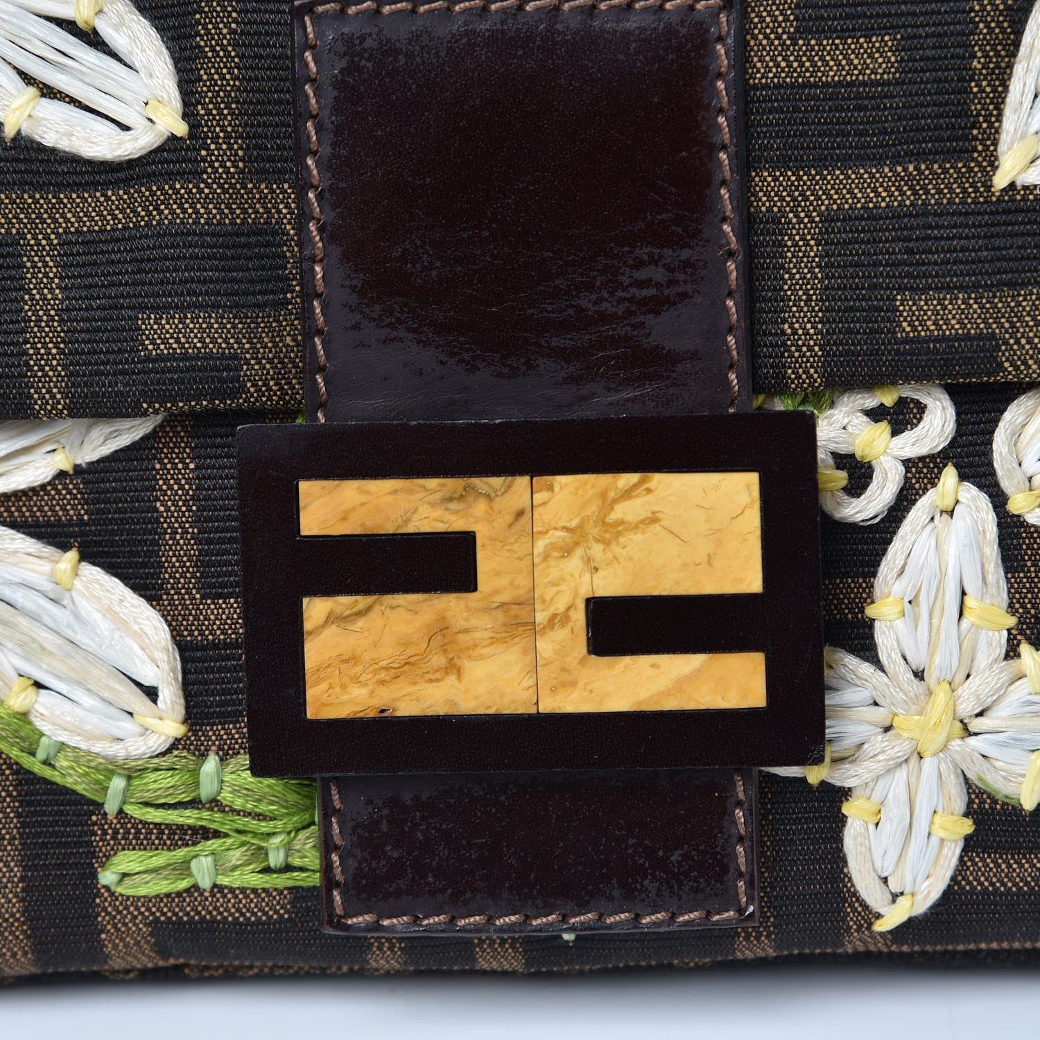 Fendi Zucca Flower Applique Baguette Tobacco 10 of 12