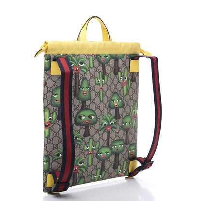 Gucci Soft GG Supreme Monogram Smiling Plants Childrens Drawstring Backpack Beige Ebony Multicolor Crop 2 of 10