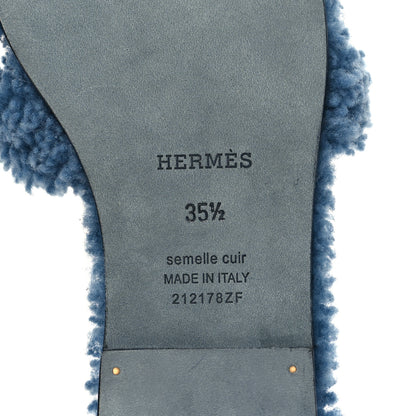 Hermes Woolskin Oran Sandals 35.5 Bleu 6 of 8