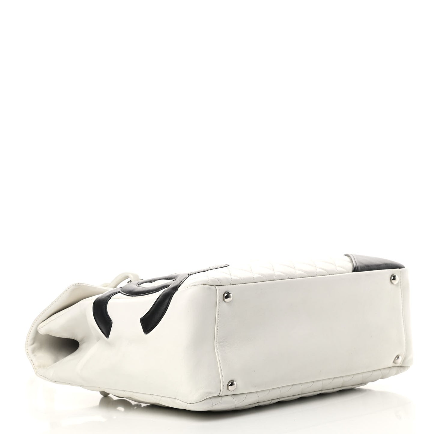 Calfskin Quilted Large Cambon Flap White Black