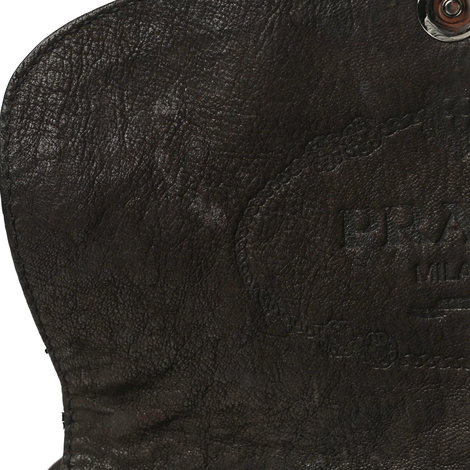 Prada Goatskin Crocodile Embossed Flap Shoulder Bag Dark Brown 11 of 14