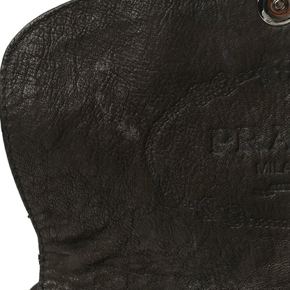 Prada Goatskin Crocodile Embossed Flap Shoulder Bag Dark Brown 11 of 14
