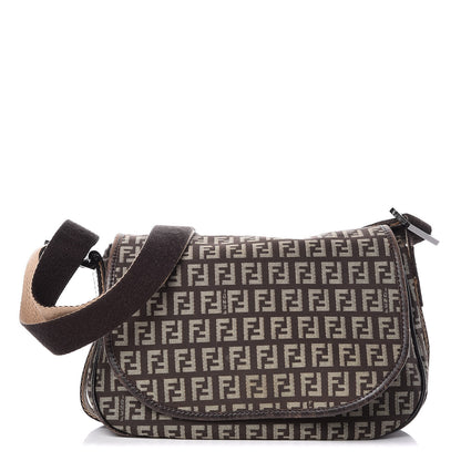 Fendi Zucchino Vitello Flap Messenger Satchel Testa di Moro Beige 1 of 10