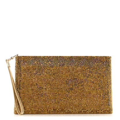 Judith Leiber Satin Swarovski Crystal Wristlet Pouch Gold 1 of 9