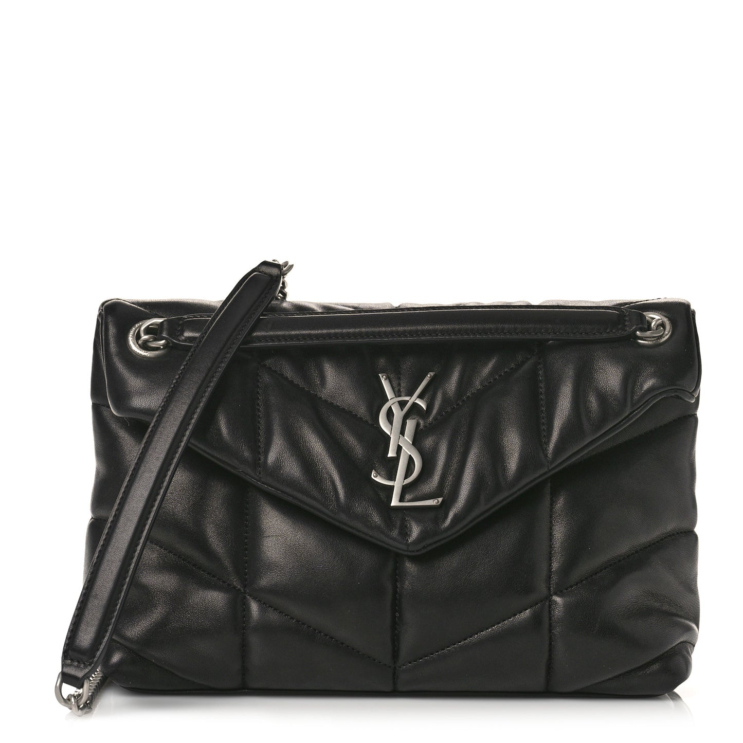 Lambskin Quilted Small Loulou Puffer Monogram Chain Satchel Black