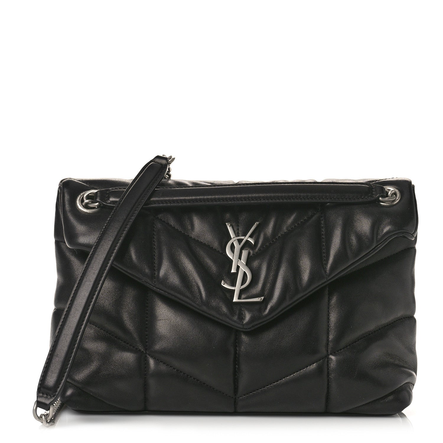 Saint Laurent Lambskin Quilted Small Loulou Puffer Monogram Chain Satchel Black 1 of 8