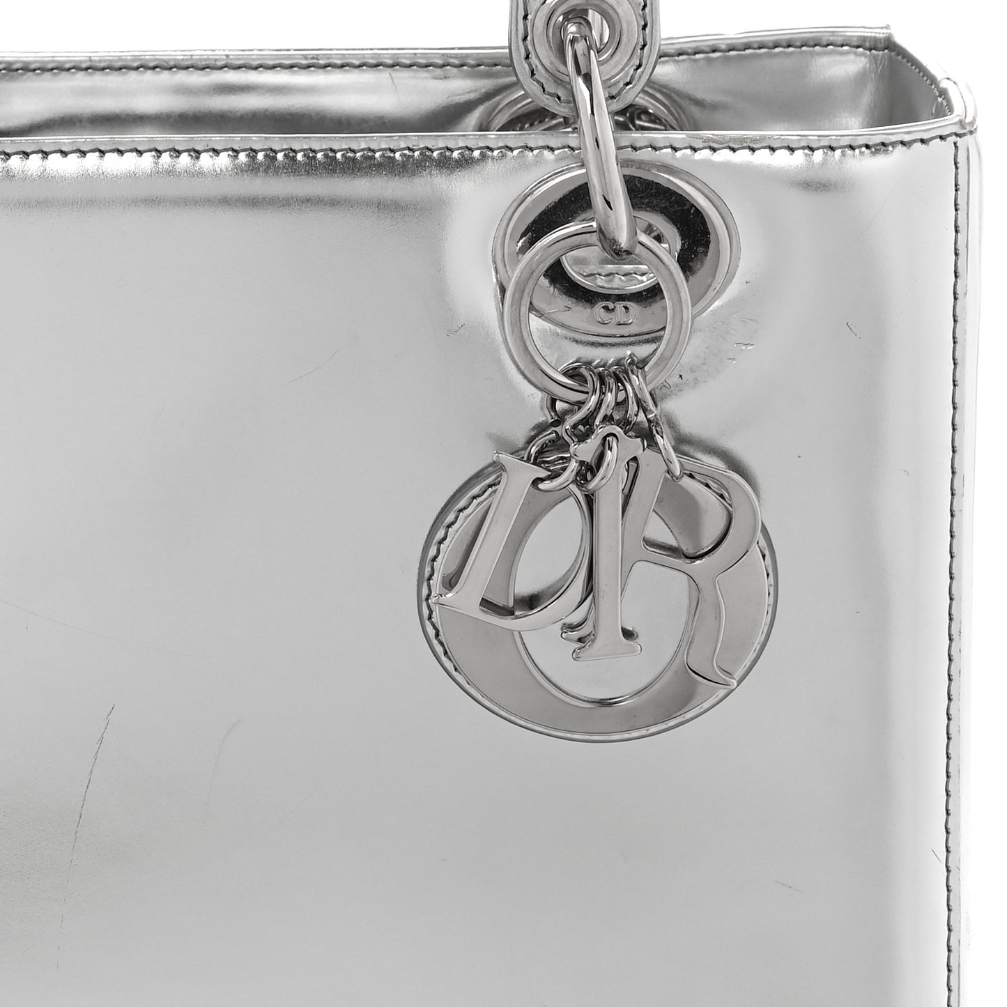 Metallic Patent Calfskin Medium Lady Dior Silver