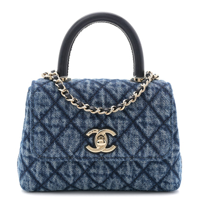 Chanel Washed Denim Quilted Coco Handle Clutch With Chain Blue 1 of 11