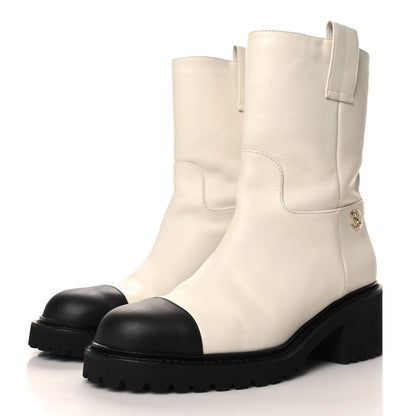 Chanel Calfskin CC Ankle Boots 38 White Black 4 of 8
