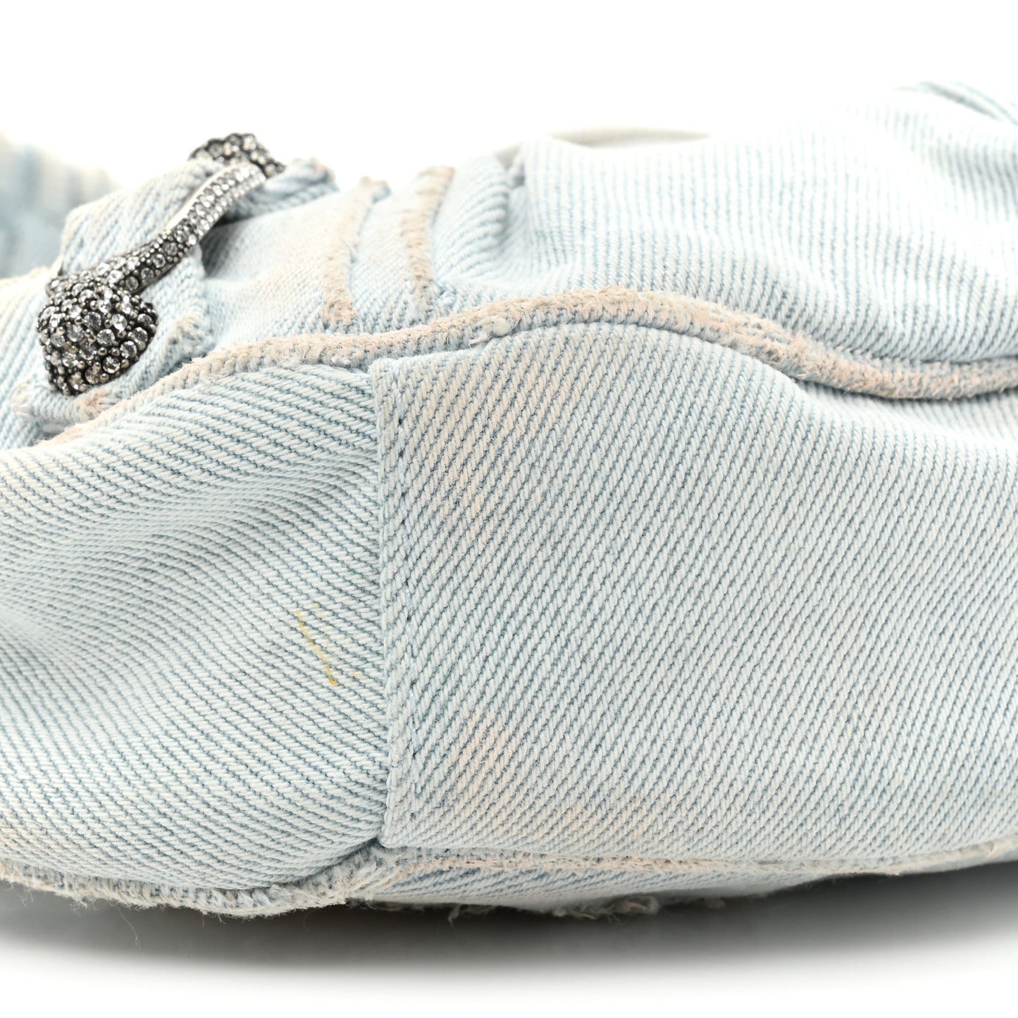 Washed Frayed Denim Crystal XS Le Cagole Shoulder Bag Pale Blue