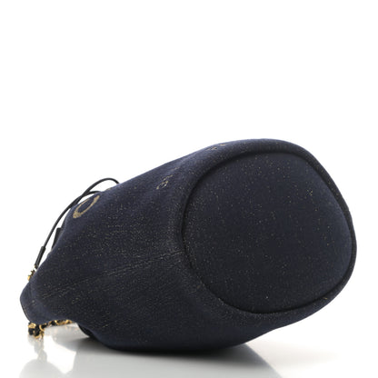Chanel Lurex Canvas Deauville Drawstring Bag Navy Blue Gold 4 of 10