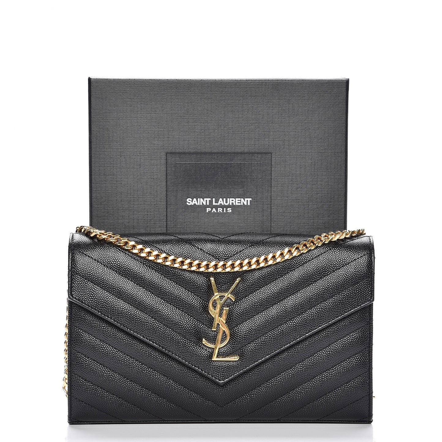 Grain De Poudre Matelasse Chevron Monogram Chain Wallet Black