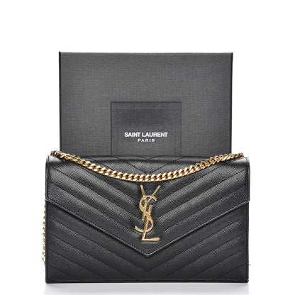 Saint Laurent Grain De Poudre Matelasse Chevron Monogram Chain Wallet Black 8 of 8