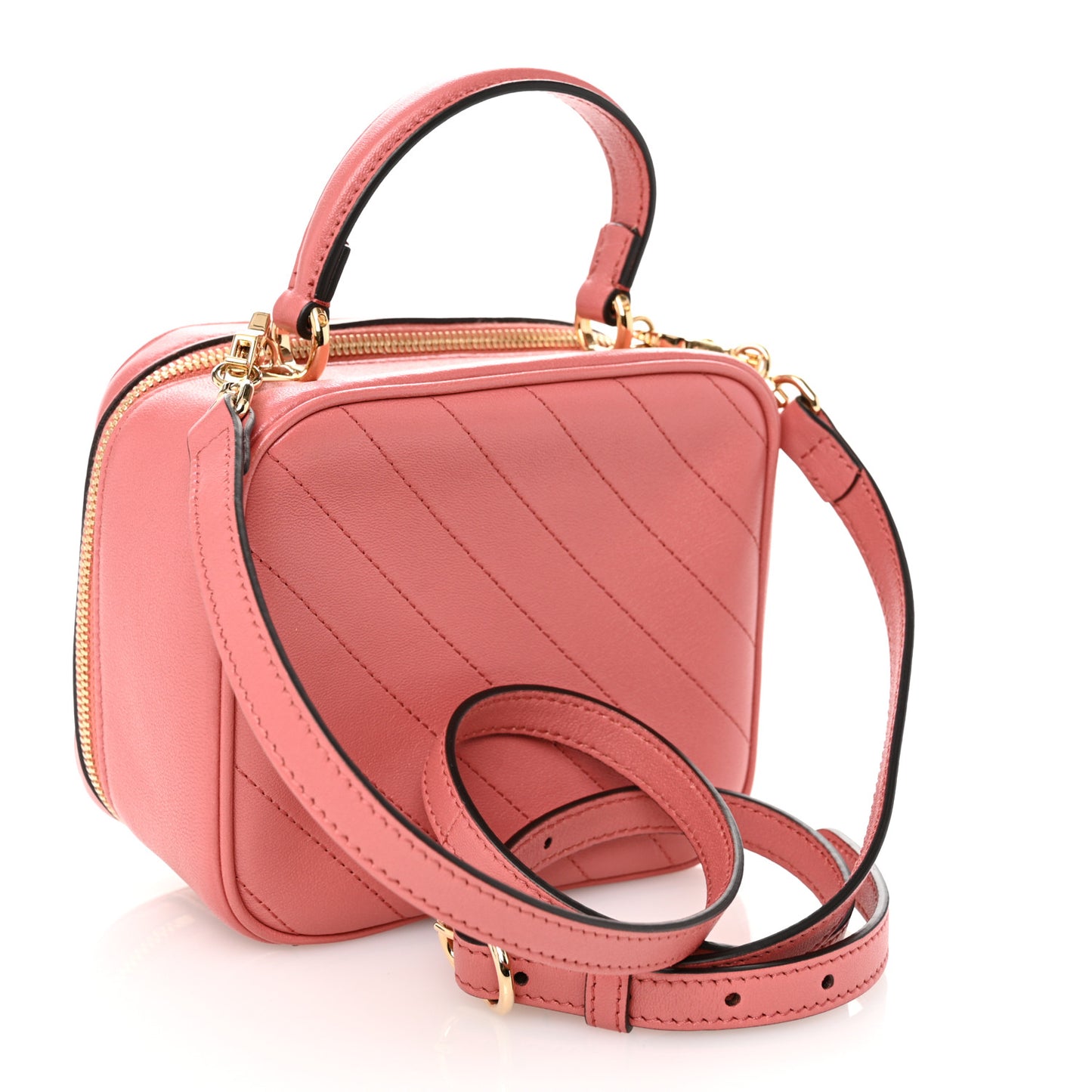Sakai Be Green Calfskin Diagonal Stitched Small Blondie Shoulder Bag Pink