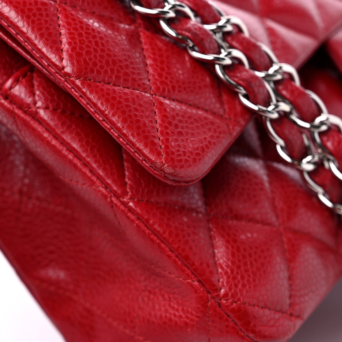 Caviar Quilted Medium Double Flap Dark Red