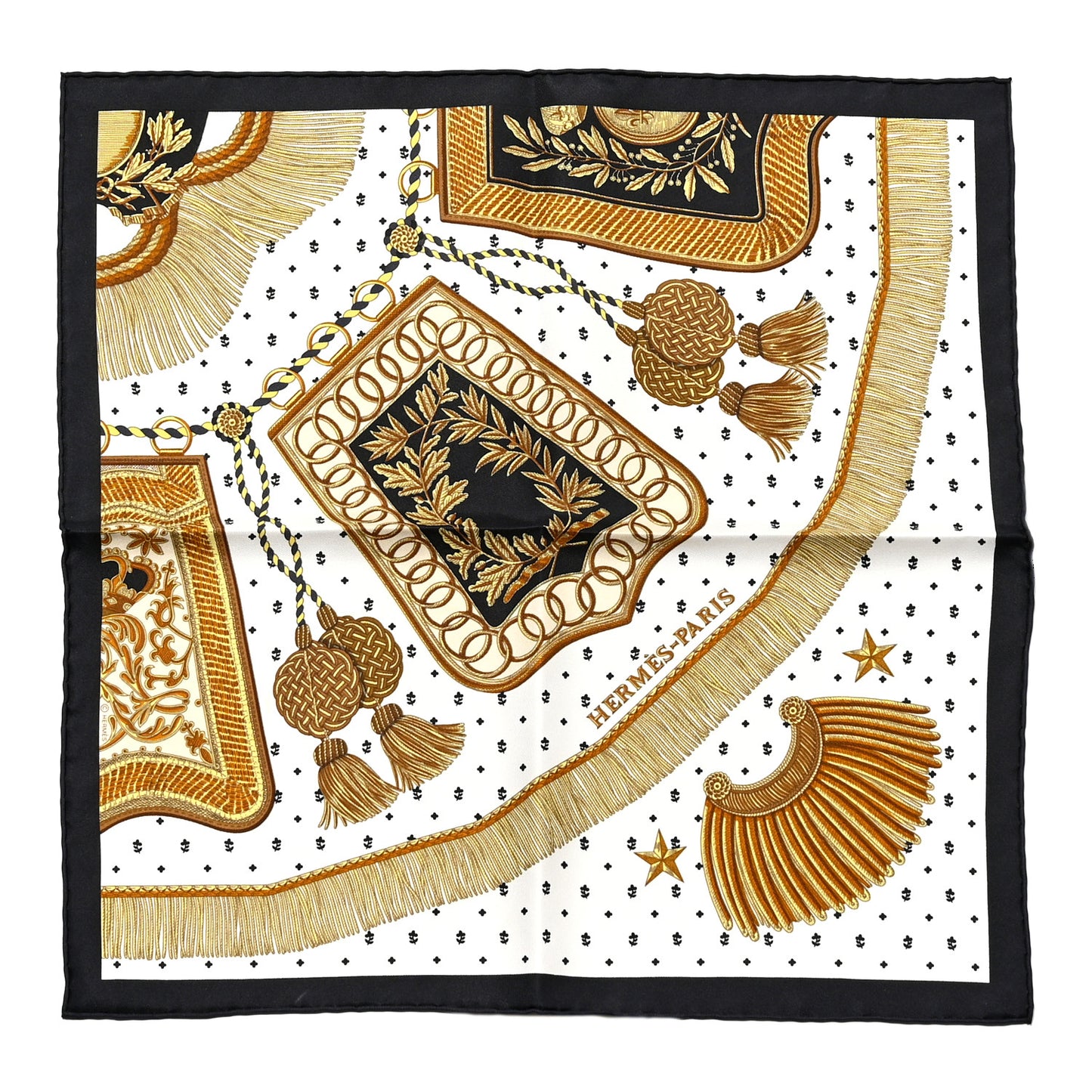 Silk Poste et Cavalerie Detail Scarf 45 Black White Mordore