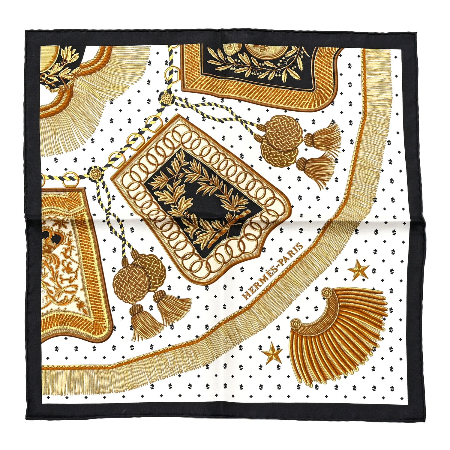 Hermes Silk Poste et Cavalerie Detail Scarf 45 Black White Mordore 1 of 5