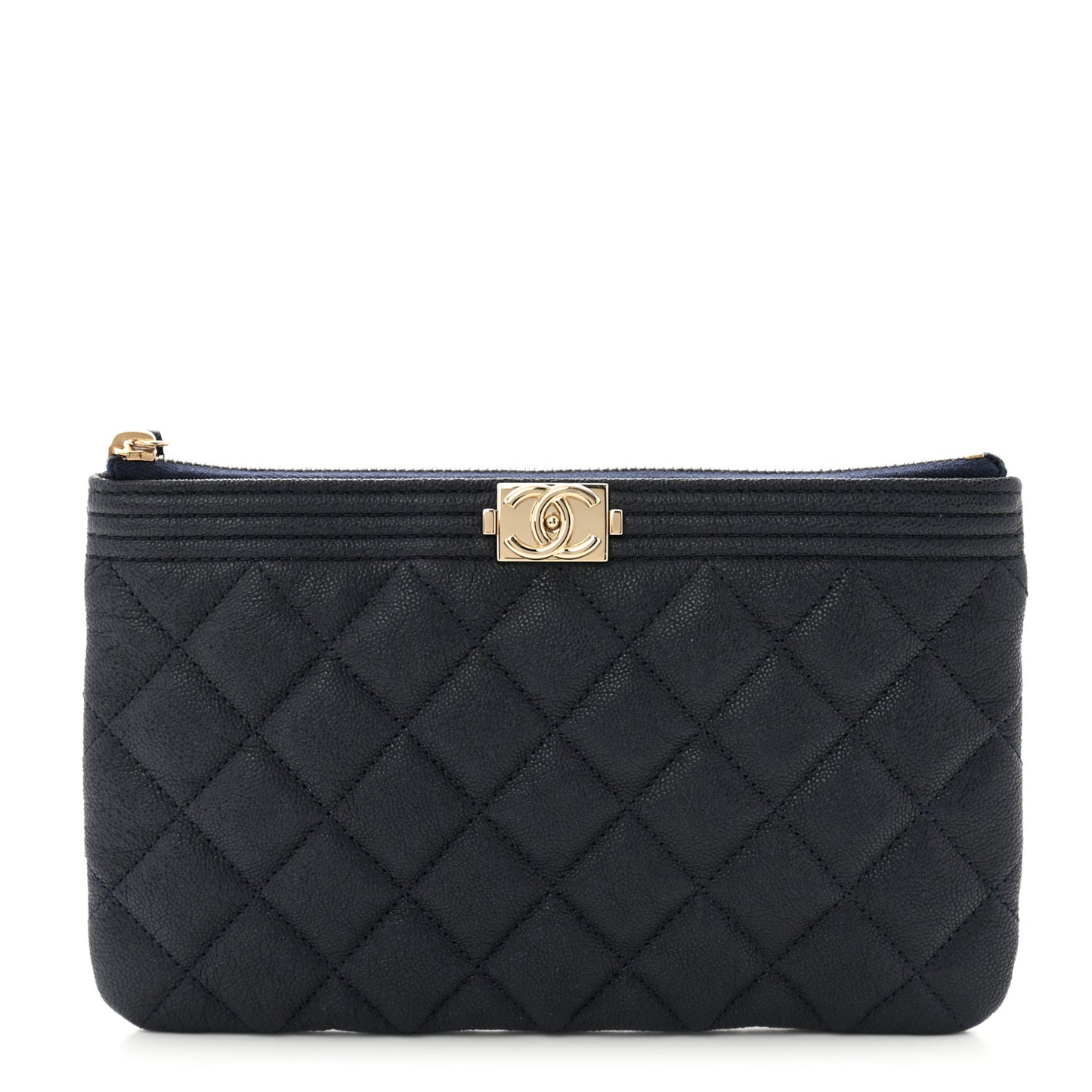 Caviar Quilted Small Zipped Boy Pouch Navy Blue
