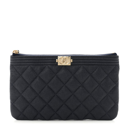 Chanel Caviar Quilted Small Zipped Boy Pouch Navy Blue 1 of 7