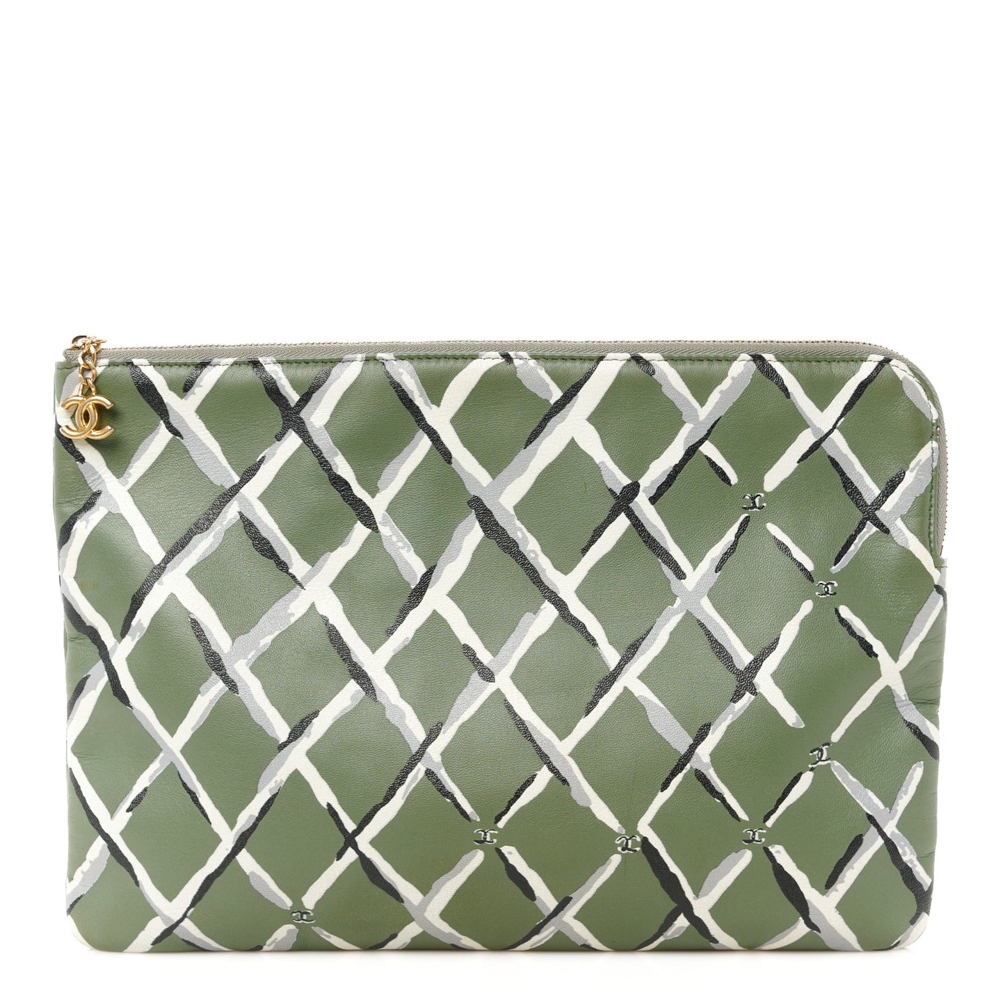 Lambskin Painted Quilt Pouch Green Grey Black