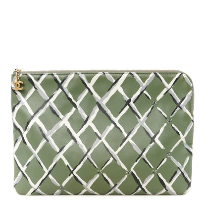 Chanel Lambskin Painted Quilt Pouch Green Grey Black 1 of 8