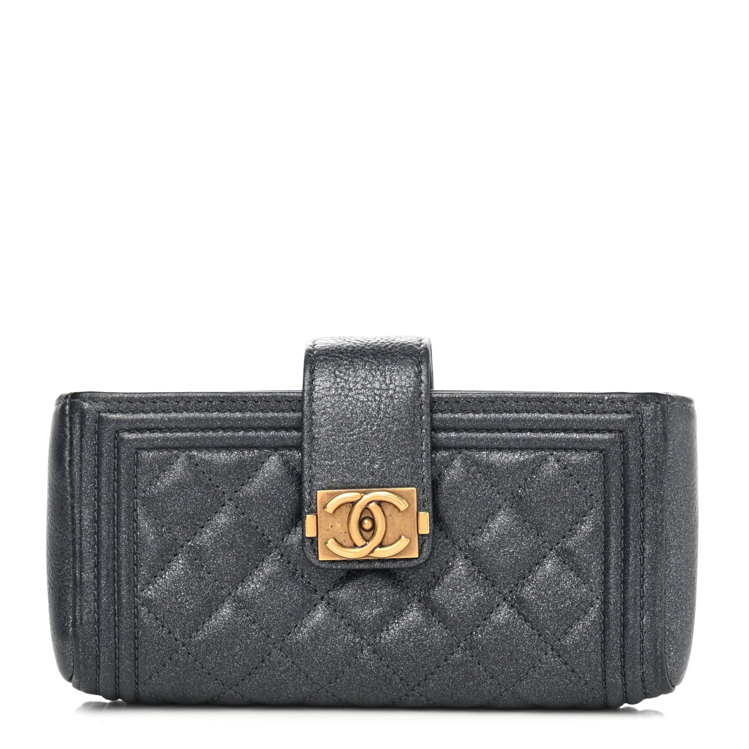 Chanel Metallic Calfskin Quilted Mini Boy Phone Holder Clutch Grey 1 of 8