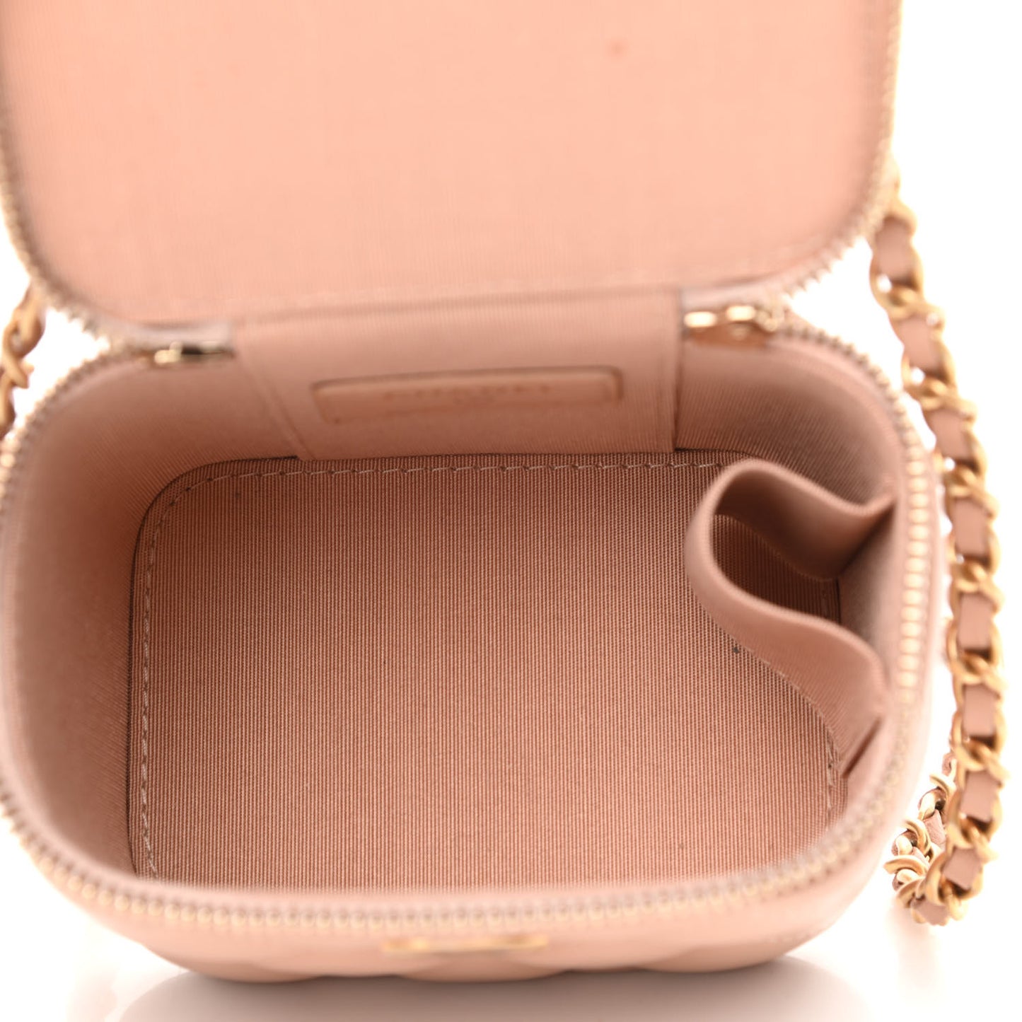 Lambskin Quilted Top Handle Mini Vanity Case With Chain Beige