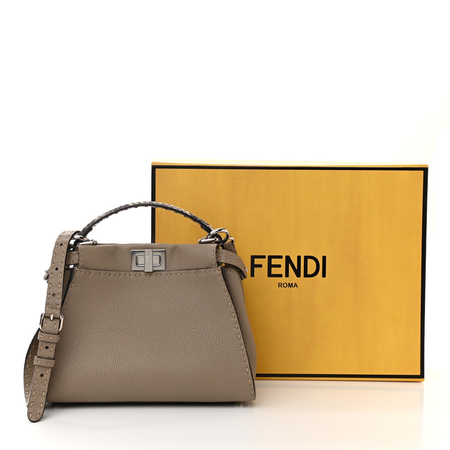 Fendi Cuoio Romano Snakeskin Selleria Mini Peekaboo Iconic Satchel Corda White 11 of 11