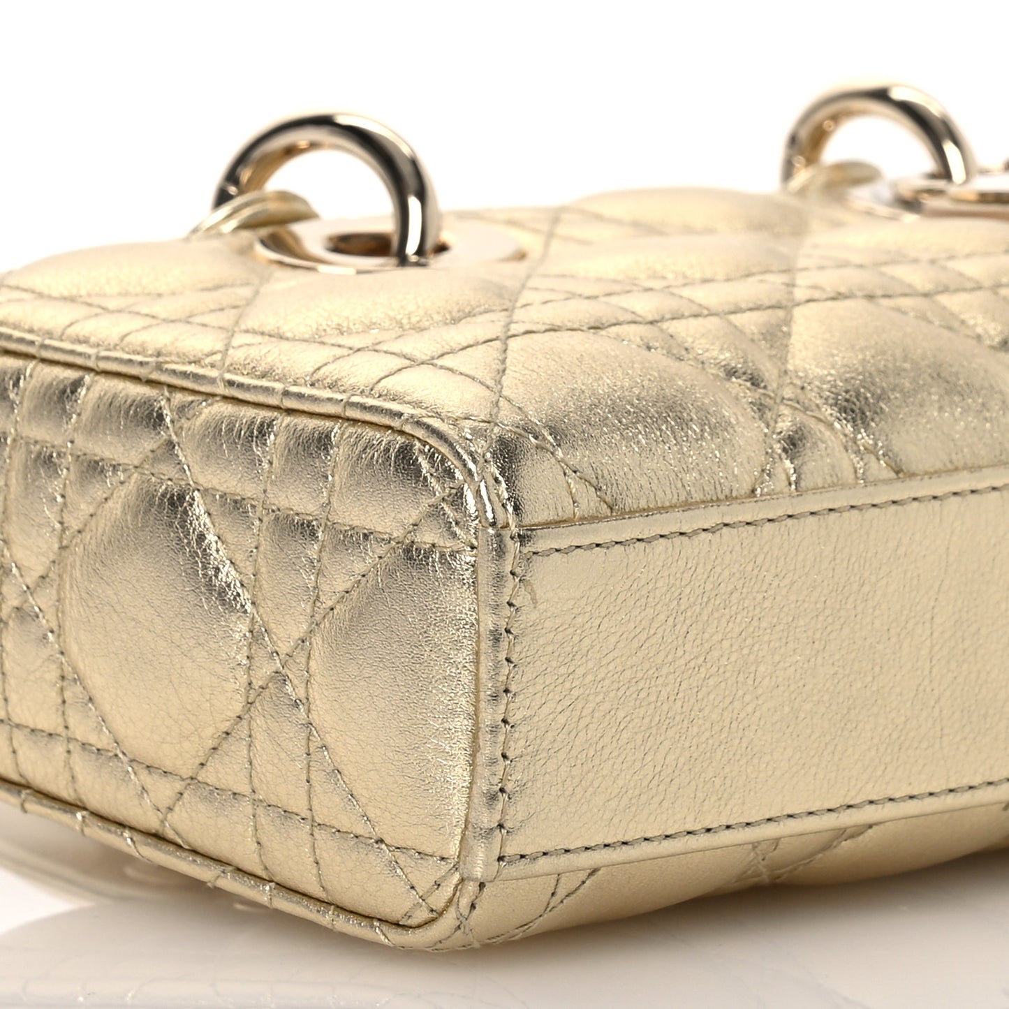 Metallic Lambskin Cannage Small Lady D-Joy Gold